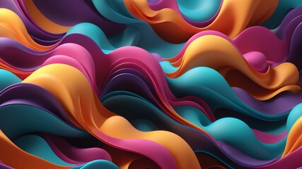 Obraz premium A colorful, abstract painting with a wave-like pattern. The colors are bright and vibrant, creating a sense of energy and movement. The painting seems to be inspired by the ocean, with the waves