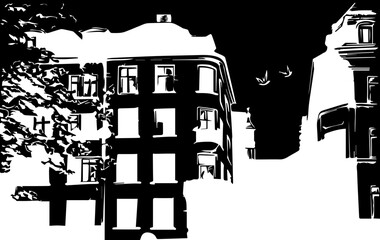 Fototapeta premium House silhouette drawing design banner