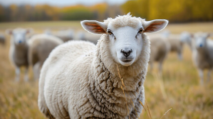 Obraz premium flock sheep in the field of the farm 