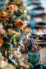 Fototapeta premium a rustic boho style decorated wedding reception table