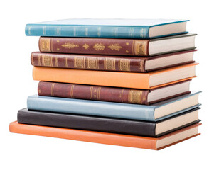 Fototapeta premium Stack of various books isolated on white background. Perfect for education, literature, knowledge, and learning-related themes.