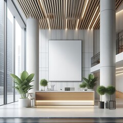 A lobby with Modern commercial building interior with A large blank white screen frame on the wall unique creative.