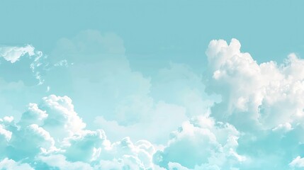 Fototapeta premium Whimsical pastel blue background with soft white clouds, perfect for adding text or designs in the sky area