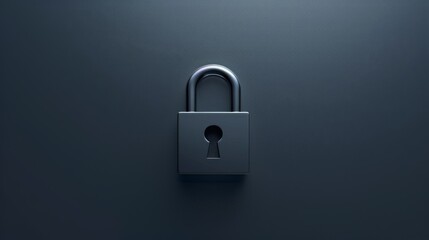 Fototapeta premium Minimalist close-up of a gray padlock on a dark background, symbolizing security and protection.