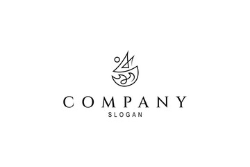 sailboat logo with ocean waves in abstract linear design style