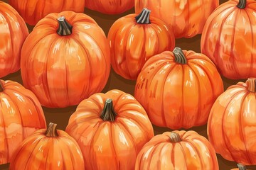 Obraz premium Pumpkin pattern: A series of pumpkins arranged in a repetitive design, creating a festive and autumn-themed pattern.