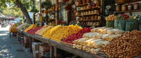 Fototapeta premium A Lively Collage Captured Tamales Being Served At A Local Market, Reflecting The Community And Local Cuisine