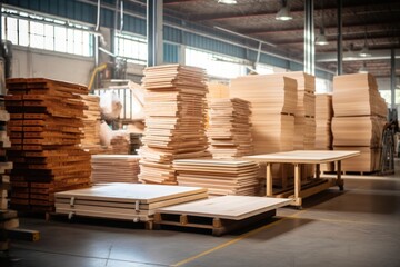 Wooden boards and chipboards stored at furniture factories Woodworking and woodworking industry concepts