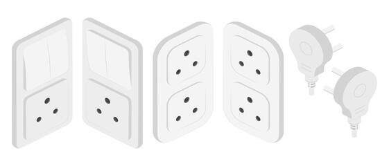 isometric power outlet plug electric socket indian type d switcher set vector flat illustration