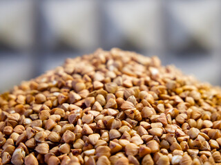 Buckwheat Grains Close-Up. A detailed view of buckwheat grains, ideal for food and nutrition content.