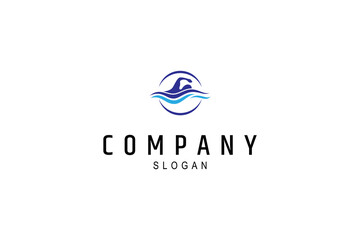 person swimming with waves in flat logo design style