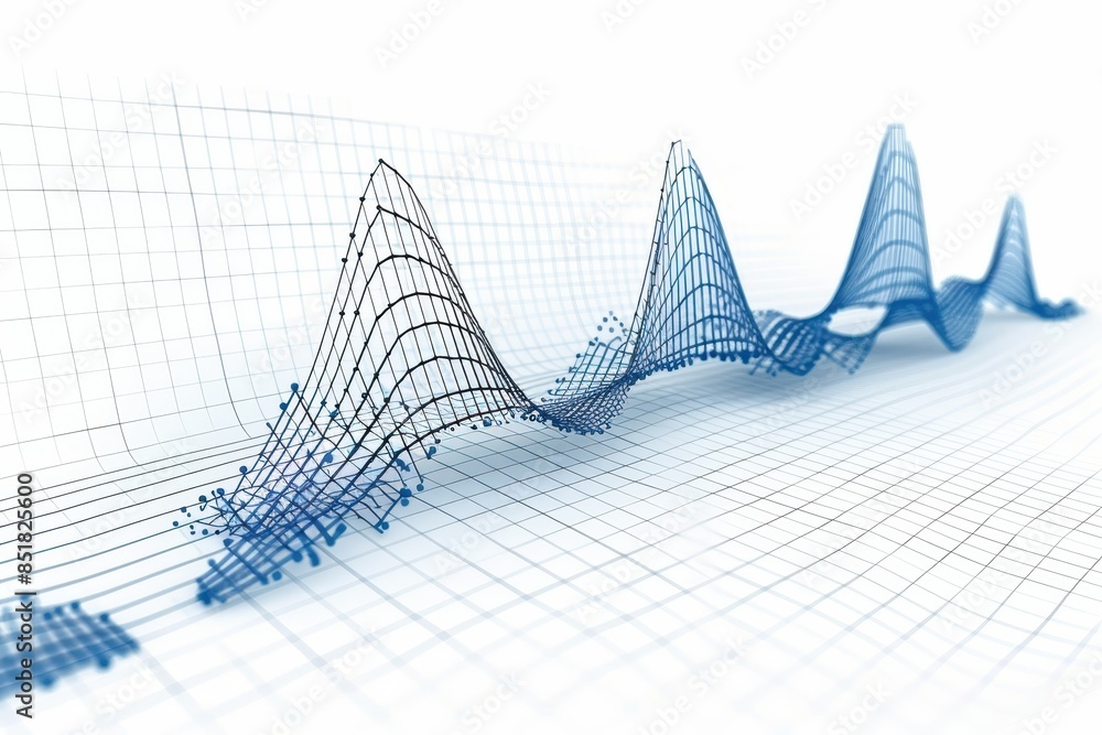 Aufkleber abstract 3d graph with blue wave forms and grid, representing data visualization and digital analyti