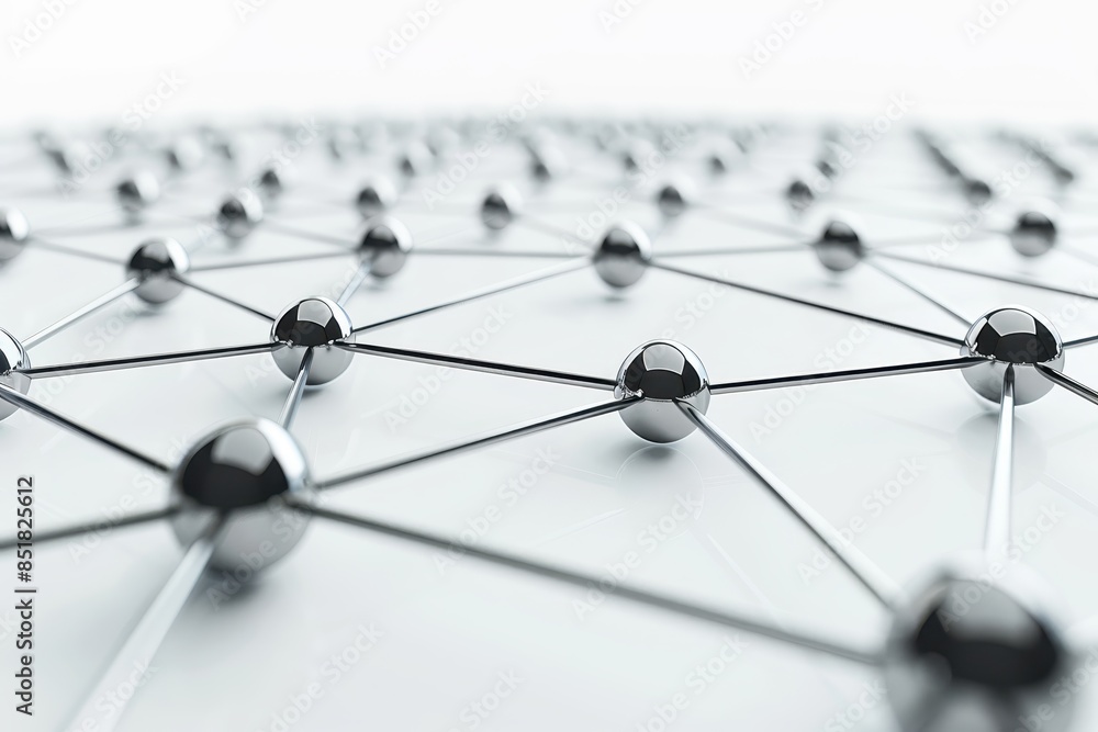 Poster abstract 3d network connection with metallic spheres and lines representing a digital, technological