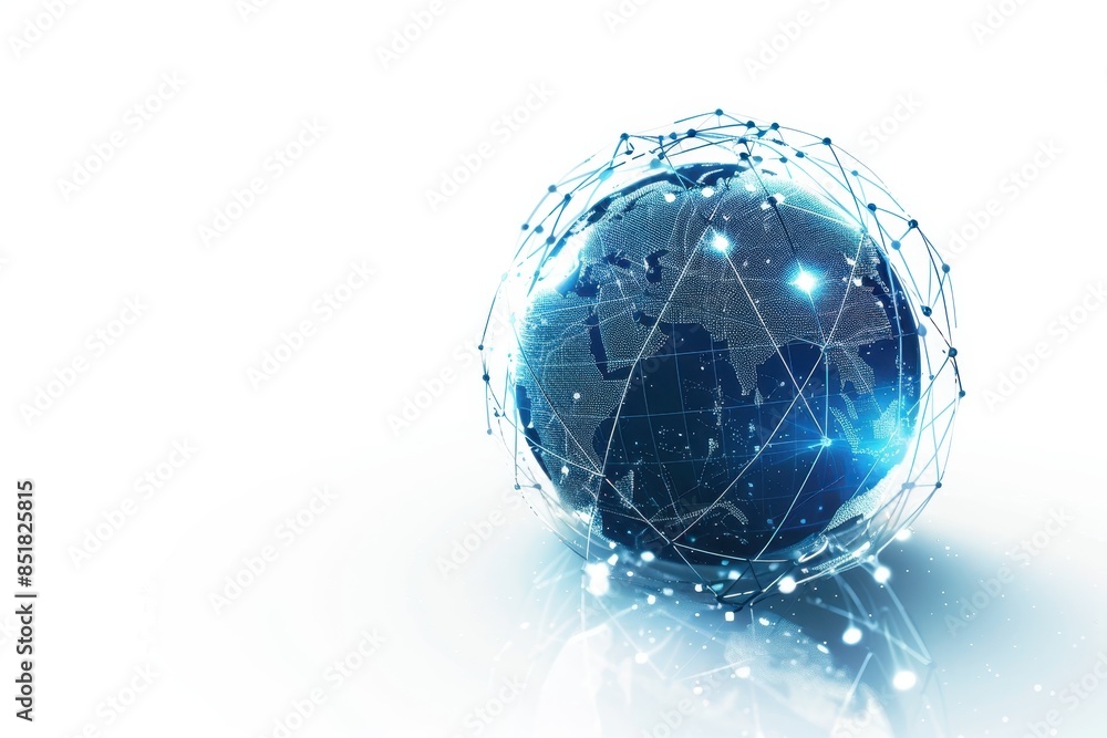 Poster abstract digital representation of a globe with interconnected dots and lines, symbolizing global co