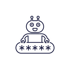 security bot line icon with robot and password