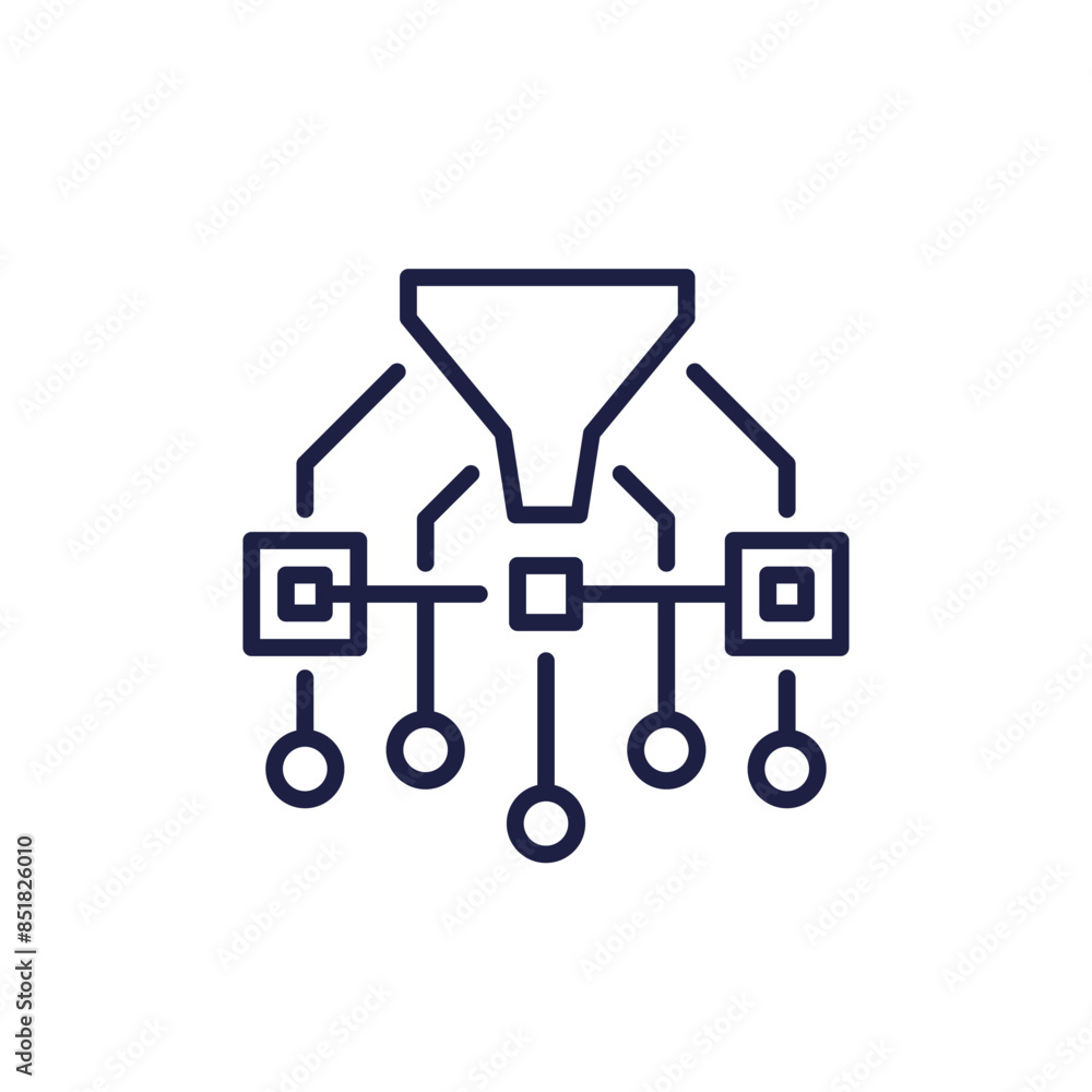 Poster data filtering icon with funnel, line vector