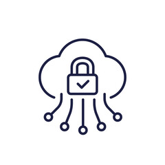 secure cloud line icon isolated on white