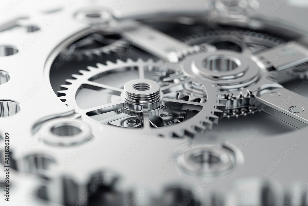 Poster close-up view of intricate clockwork mechanism with metal gears. precision engineering concept. perf