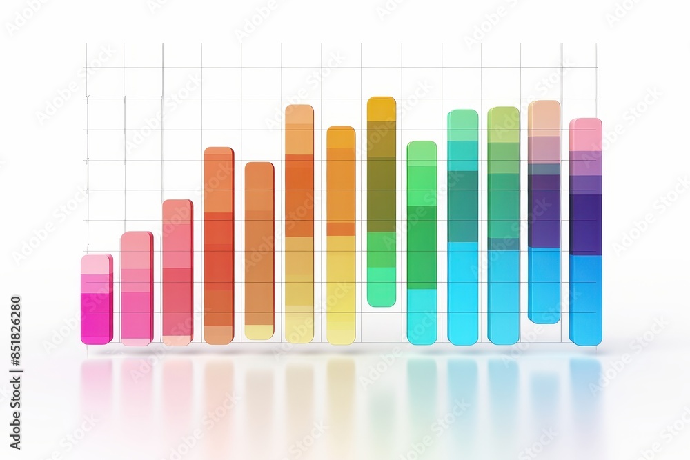 Poster colorful bar chart on white background showcasing data visualization and business analytics concepts