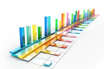 Colorful 3D bar chart on a white background, representing data analysis, business growth, and financial statistics.