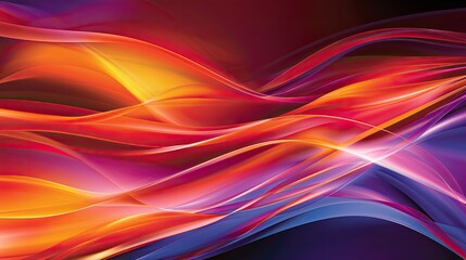 Obraz premium Abstract digital art with vibrant waves of color, blending orange, pink, and blue hues, creating a dynamic and energetic visual experience.