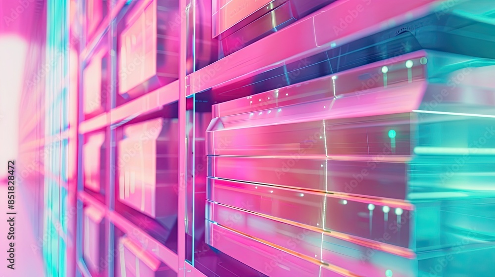 Aufkleber vibrant and futuristic close-up of a server rack with colorful reflections, symbolizing modern techn