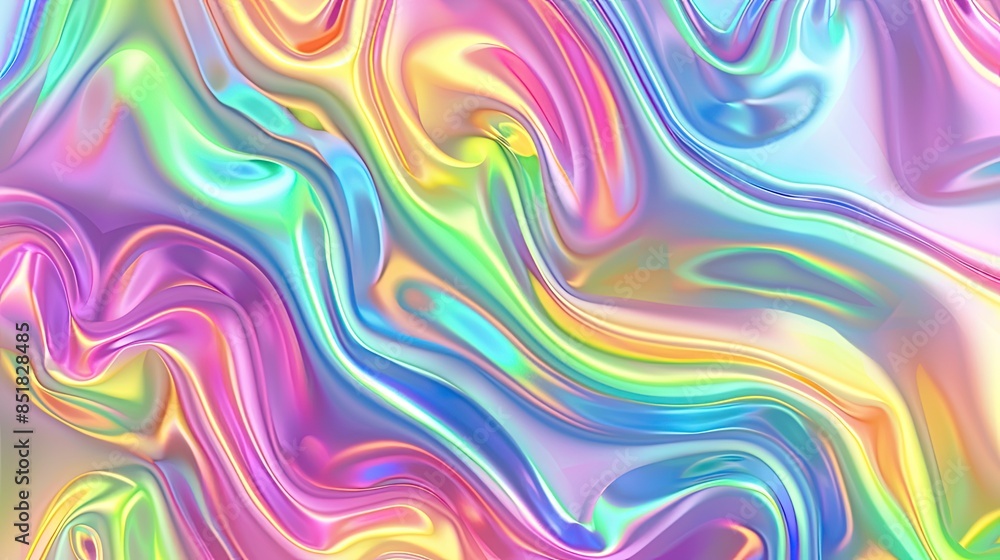 Poster vibrant holographic swirl background with rainbow colors creating a mesmerizing and abstract fluid d