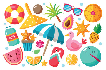 collection of colorful summer objects sticker icons. can be used for symbols, backgrounds and banners.