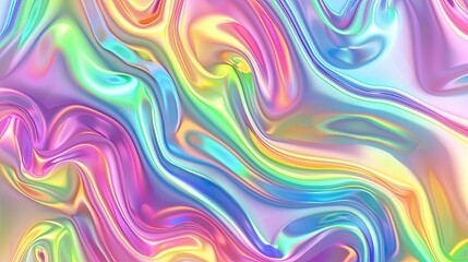 Fototapeta premium Vibrant holographic swirl background with rainbow colors creating a mesmerizing and abstract fluid design. Perfect for creative projects.