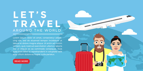 Let's travel around the world. Travel concept modern design flat banner