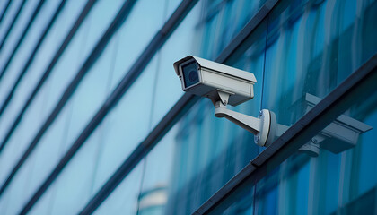 cctv camera on a corporate building exterior wall