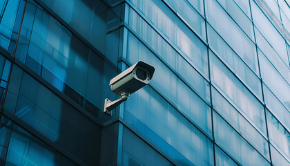 cctv camera on a corporate building exterior wall