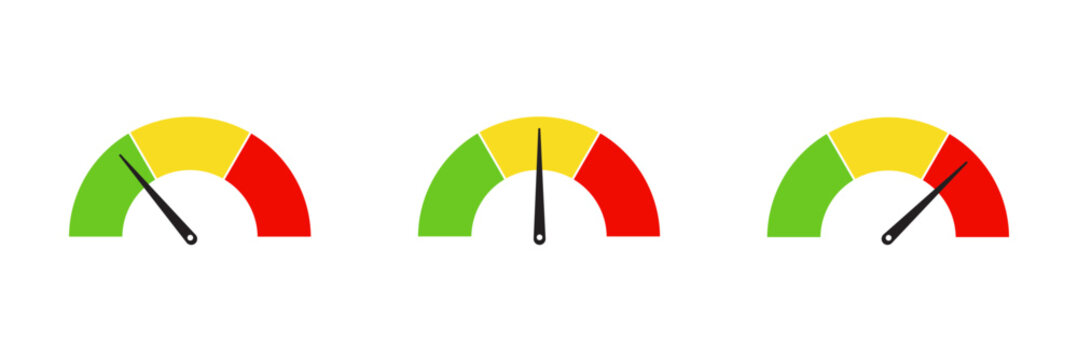 Speed Performance Gauges from Low to High. Vector scale, level of performance.