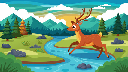 a-kind-deer-runs-along-the-river