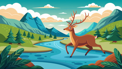 a-kind-deer-runs-along-the-river