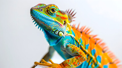 Fototapeta premium Chameleon on a branch, in a fun and colorful cartoon style