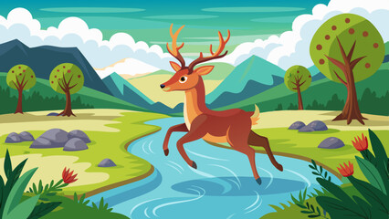 a-kind-deer-runs-along-the-river