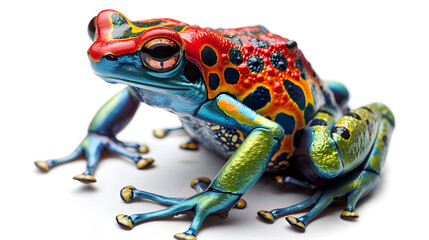 Frog on white background with red eyes, isolated in nature, macro close-up of small tree frog