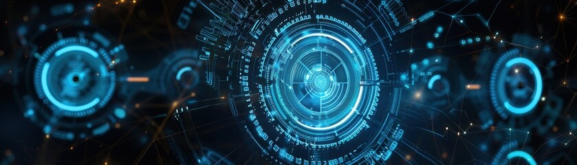 Fototapeta premium Digital futuristic gears rotation wireframe technology