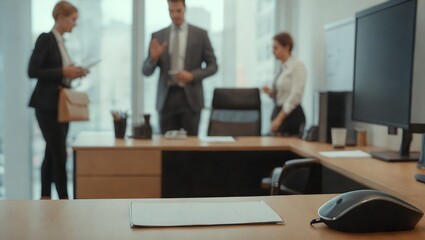 Office Staff Scene with Selective Blurring