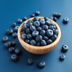 Fresh healthy blueberries fruit on blue background