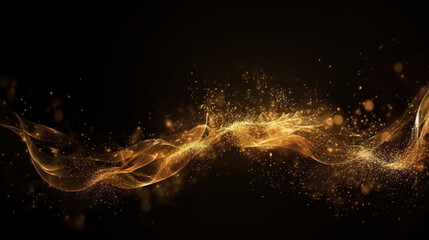 Golden fragrance flow effect with magical glitter fluid sparkles and sparkling particles.