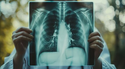 Doctor holding up a lung X-ray showing the effects of smoking