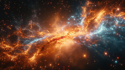 Obraz premium High-quality holographic universe: galaxies and celestial bodies in a network of light and energy