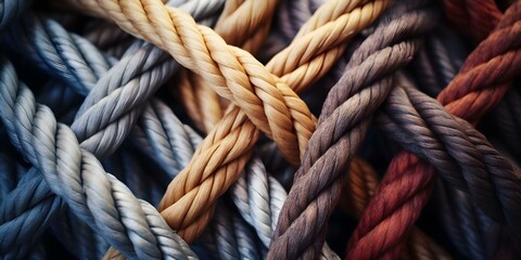 Fototapeta premium Symbolic Strength The Power of Diverse Team Ropes. Concept Diversity, Teamwork, Empowerment, Symbolism, Strength