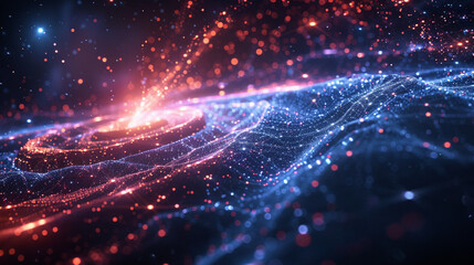 Holographic Universe: Intricate cosmic landscape with galaxies, stars and light network.