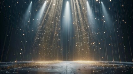 Elegant golden stage with sparkling lights and a majestic glow for luxury events performances or glamorous presentations
