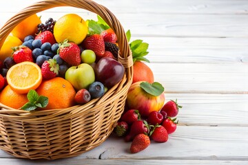 Fruit Basket Abundance on a Rustic Wooden Table