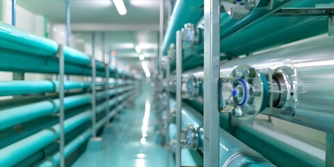 Renewable energy-driven desalination plant produces clean water with green hydrogen. Concept Renewable Energy, Desalination Plant, Clean Water, Green Hydrogen, Sustainable Development