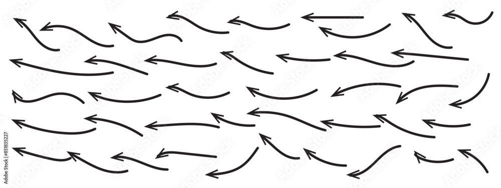 Poster hand drawn arrows collection set simple flat arrows isolated on white background. arrow mark icons a